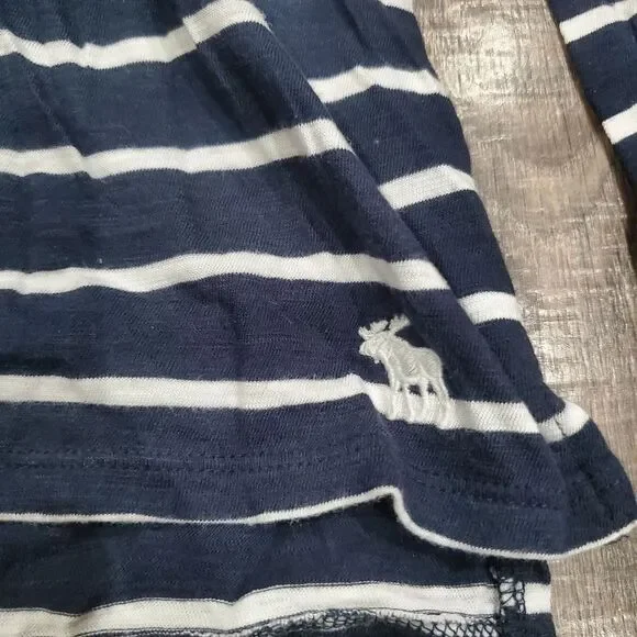 Girls Abercrombie Kids Long Sleeve Shirt Size 13-14 Navy and White Striped Shirt - Picture 2 of 5